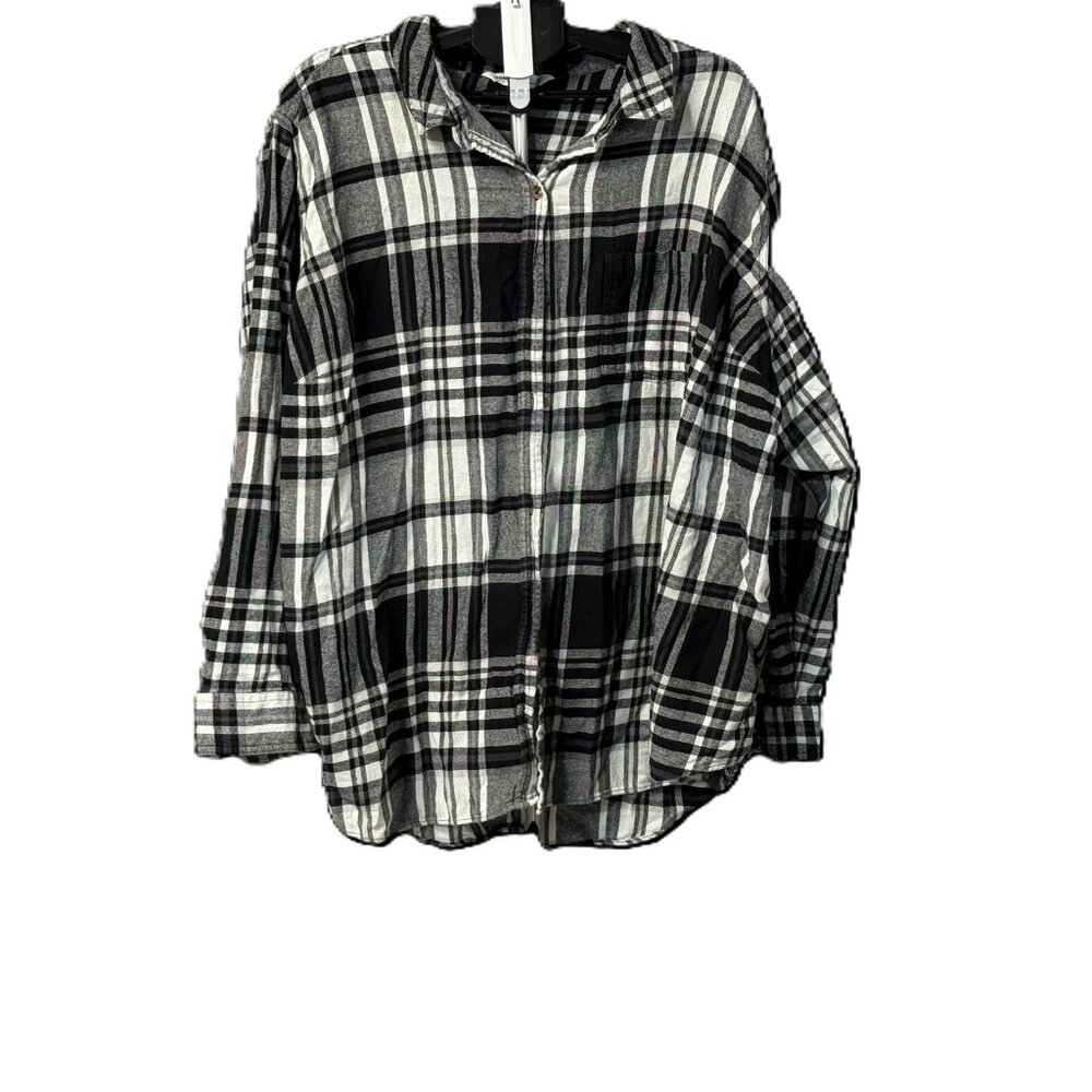 Women's Sonoma Plus Size Black & White Checkered Fannel Button Down Shirt - 4X